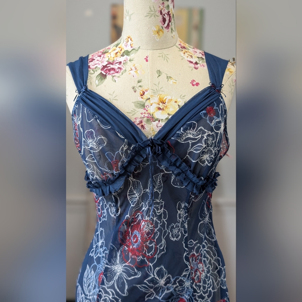 La Vie En Rose floral‎ Lace Nightgown - Blue and Red - Picture 6 of 9